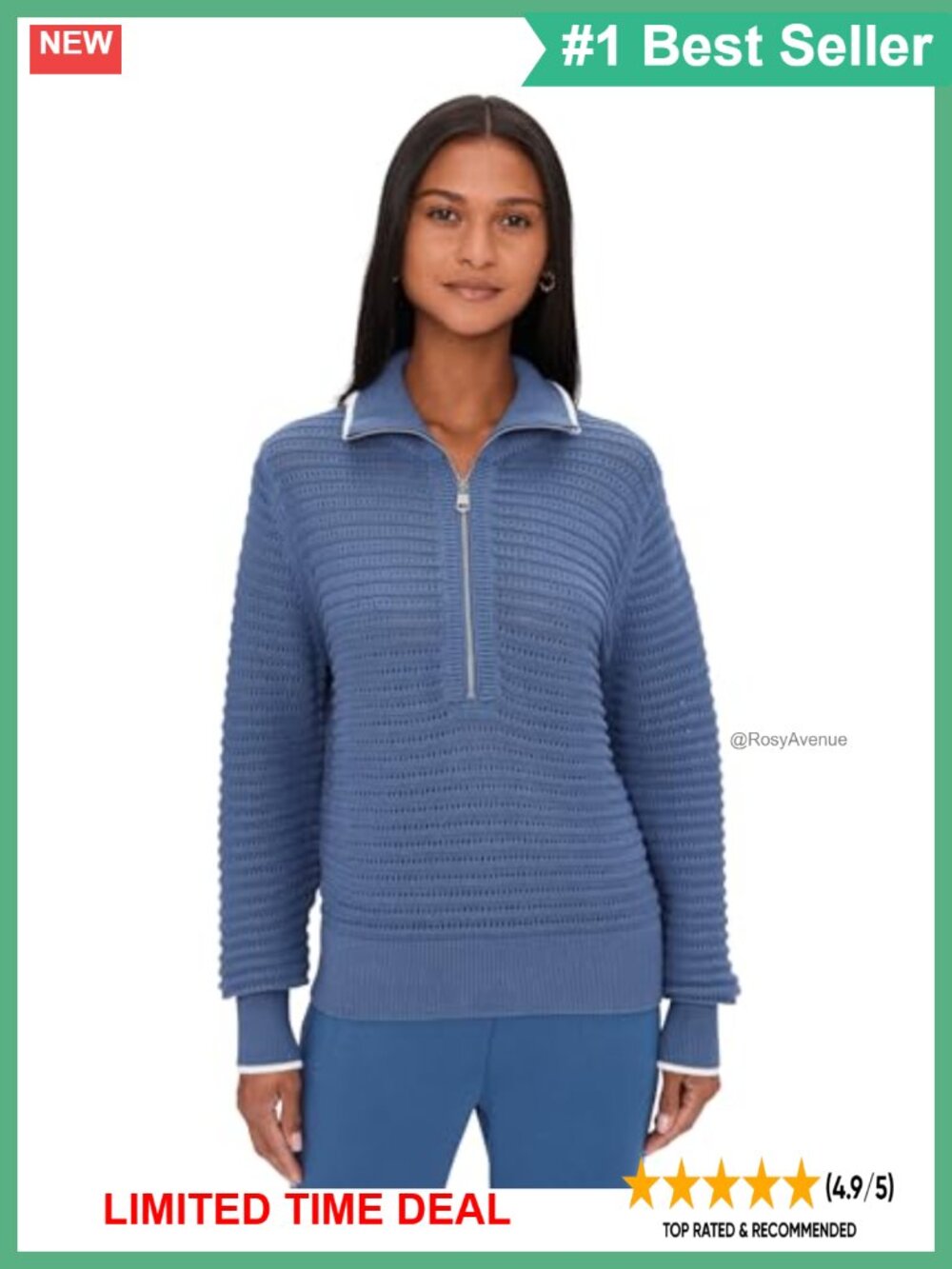 Varley Morwenna Half Zip Knit Pullover Cotton Sweater